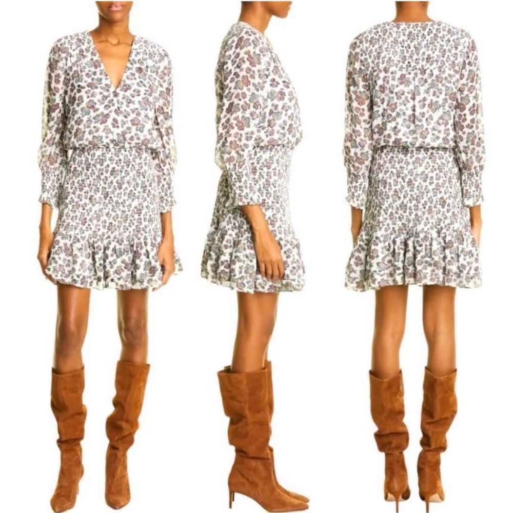 VERONICA BEARD Saera Floral Print Smocked Chiffon Minidress NWT size 8 $548